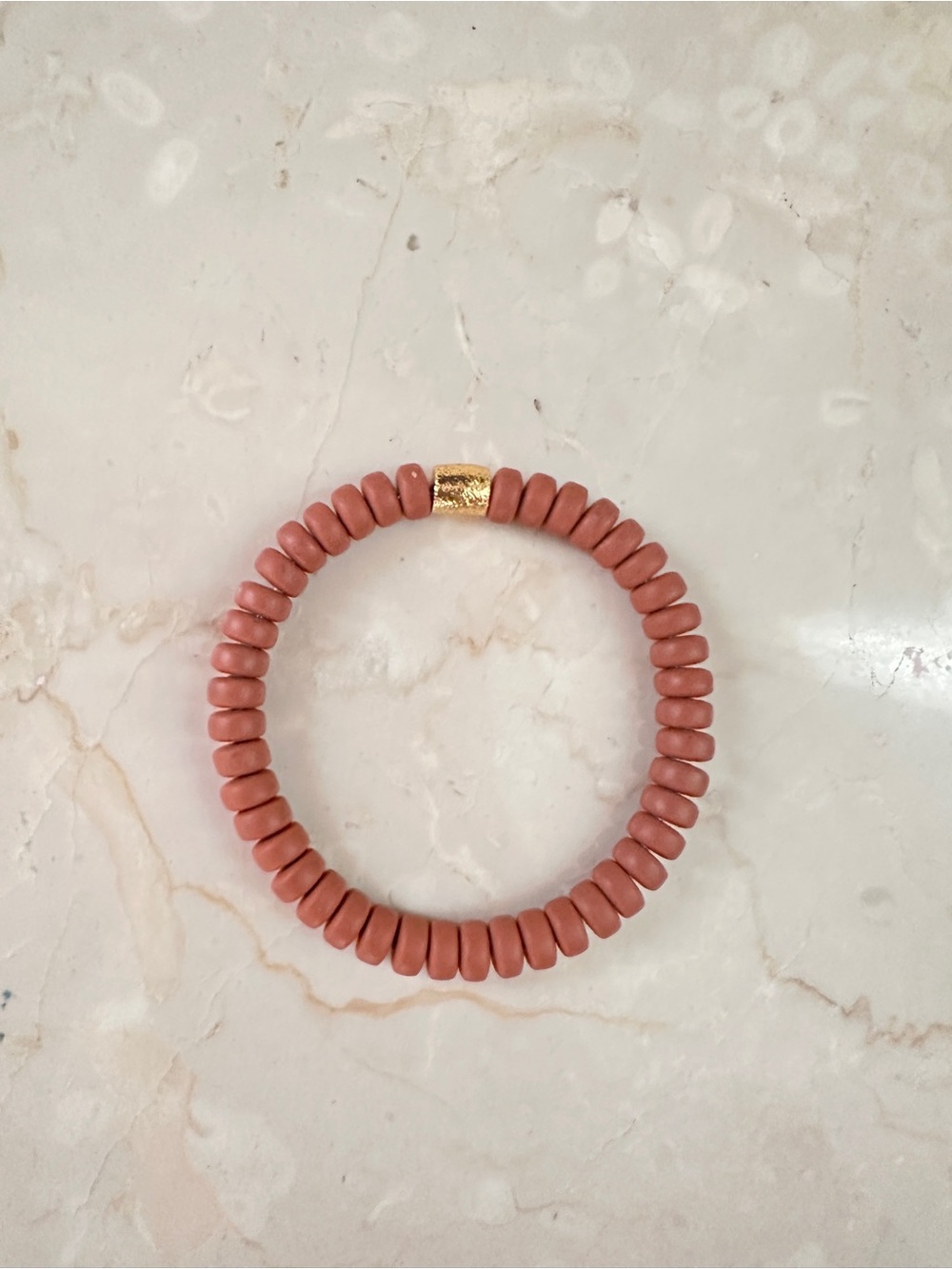 Gold Accent Rose Pink Beaded Stretch Bracelet